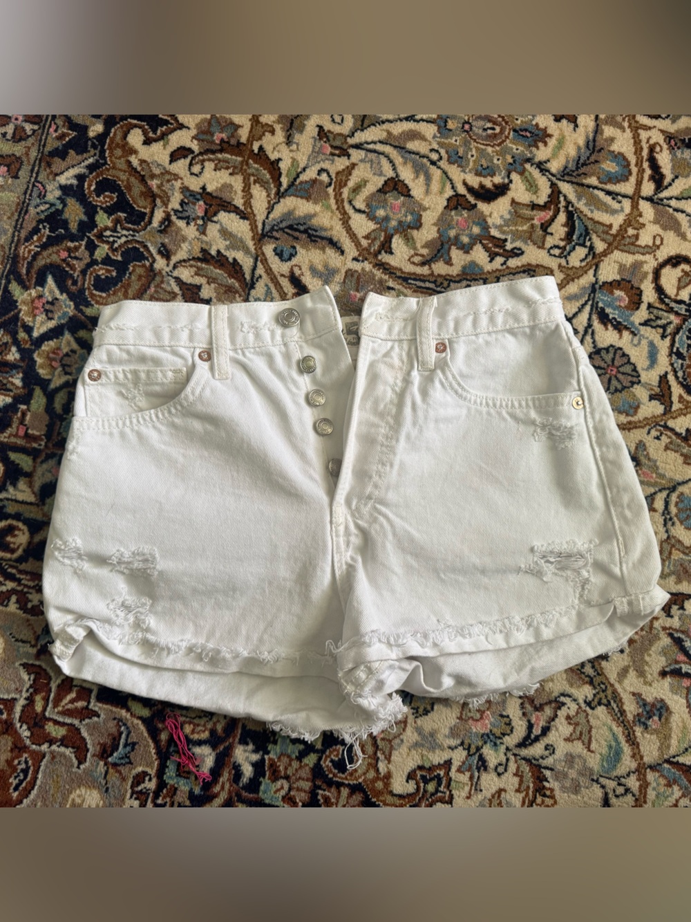 Free People White Distressed Denim Shorts